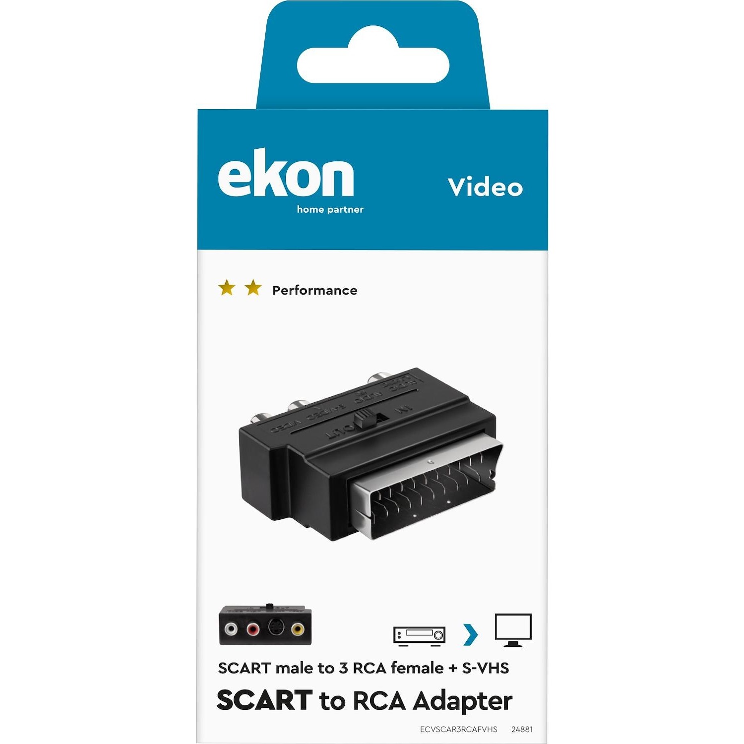 Immagine per Adattatore Video scart 21 pin maschio a 3 RCA     femmina + S-VHS femmina con switch da DIMOStore