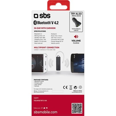 Auricolare Bluetooth 4.1 SBS con tasto alla risposta integra